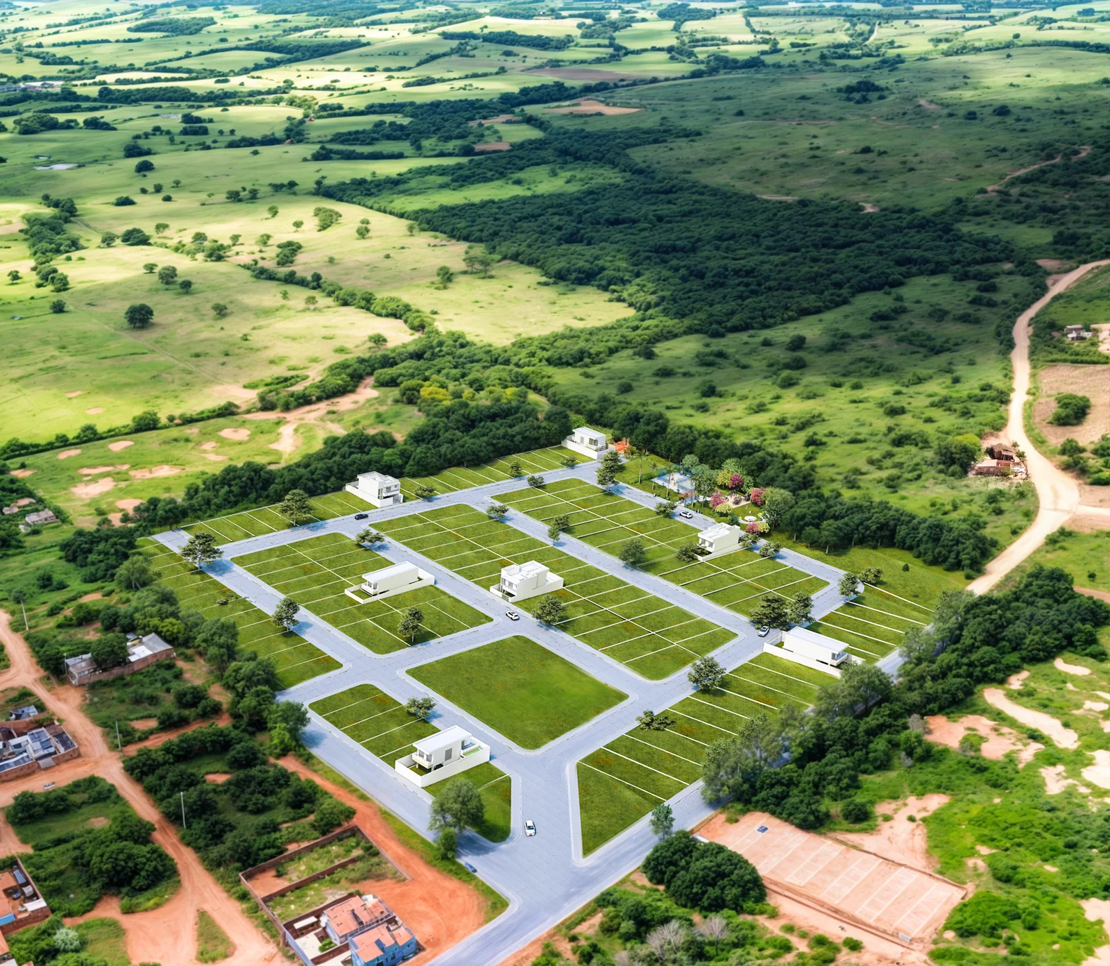 Vista aérea do projeto do bairro planejado Jardim Moaz, em Monte Azul